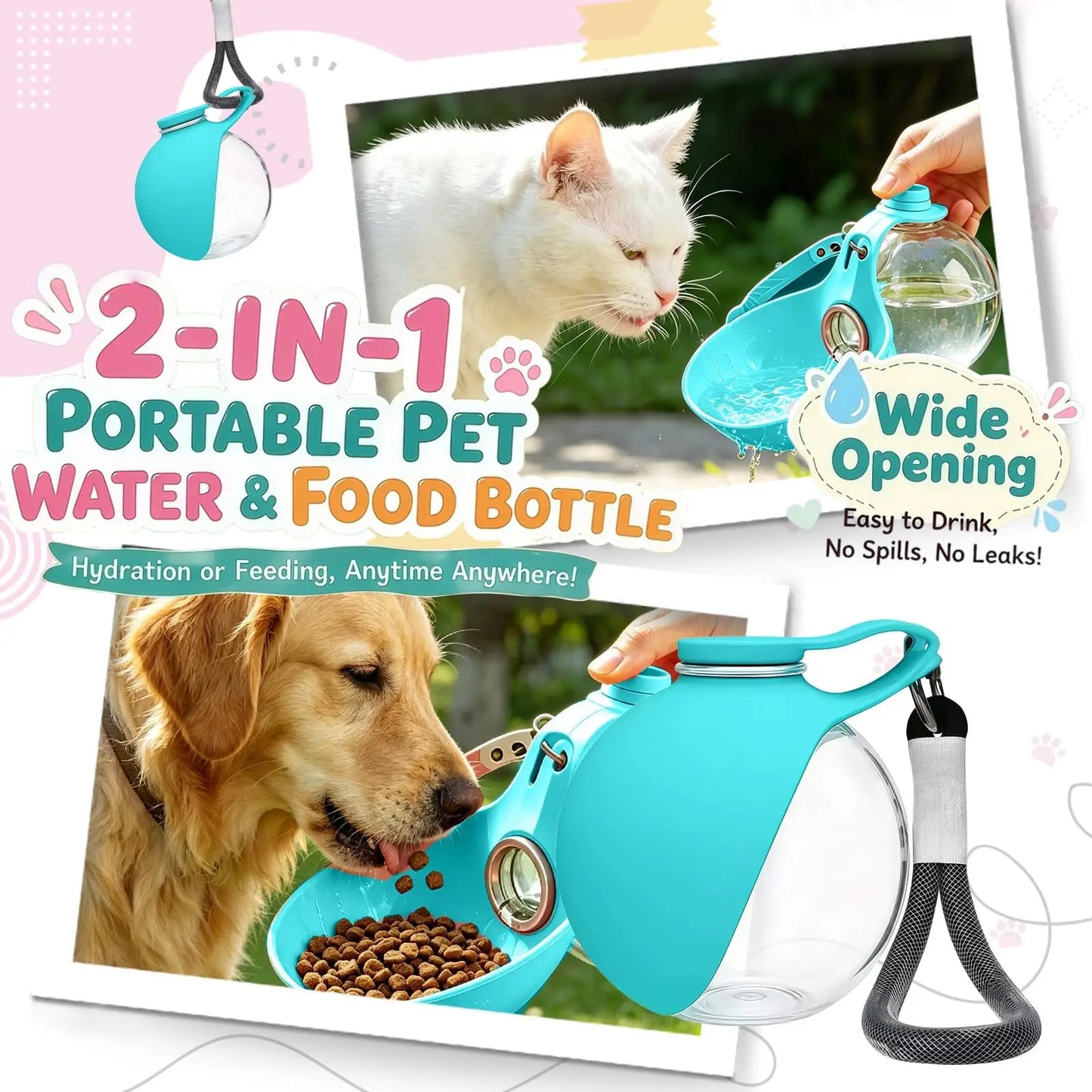2 in 1 Portable Dog Water Bottle