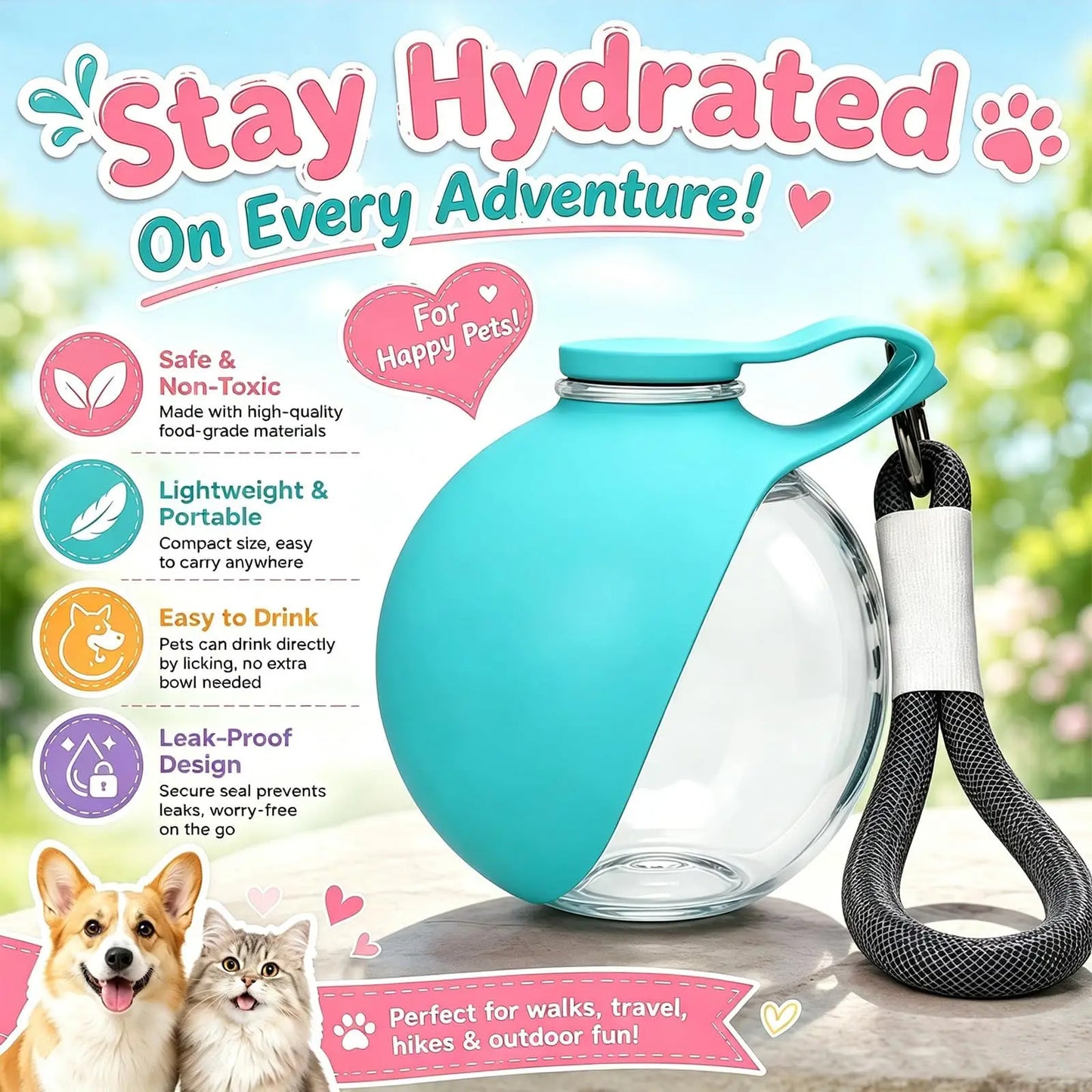 2 in 1 Portable Dog Water Bottle