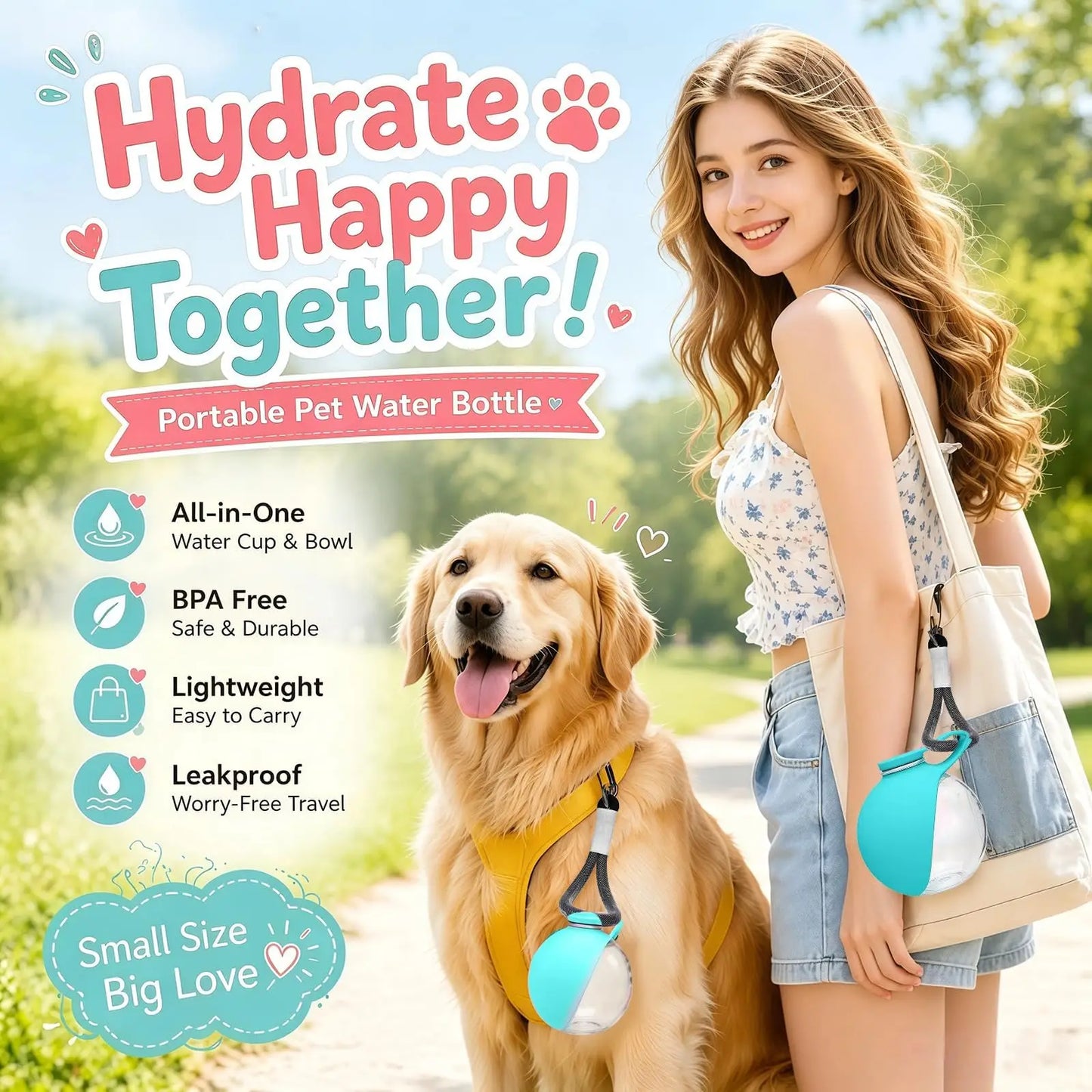 2 in 1 Portable Dog Water Bottle